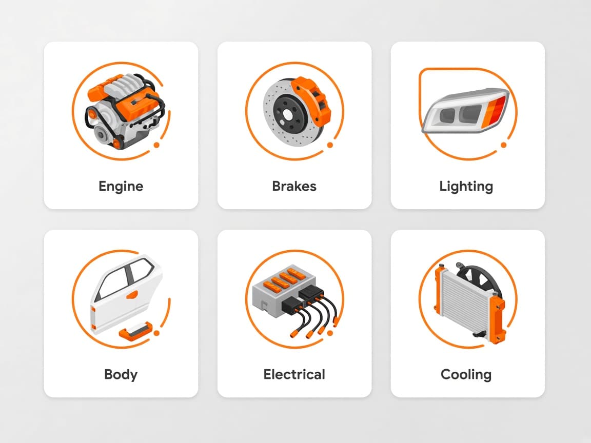 Category tiles for engine, brakes, lighting and other auto parts